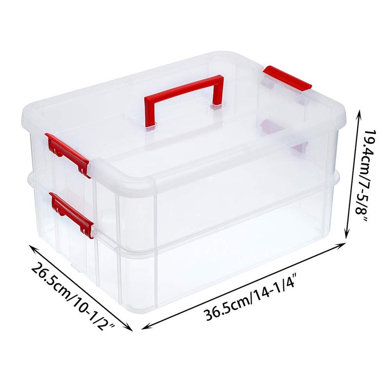 BTSKY 2 Layer Stack & Carry Box, Plastic Multipurpose Portable Storage Container Box Handled Organizer Storage Box for Organizing Stationery, Sewing, Art Craft, Jewelry and Beauty Supplies(Red) - Image 4